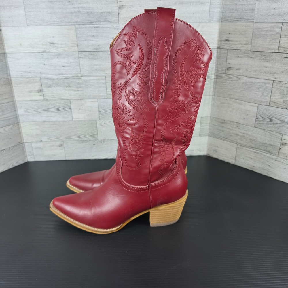 Arider Girl Kids Red Western Cowboy Boots Pointed Toe Stacked Heel Size 7 EUR 37